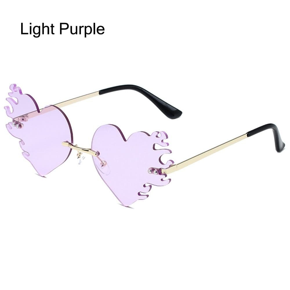 Rimless Fire Heart Sunglasses UV400 Protection Party Eyewear for Women Men Halloween Costume Accessories