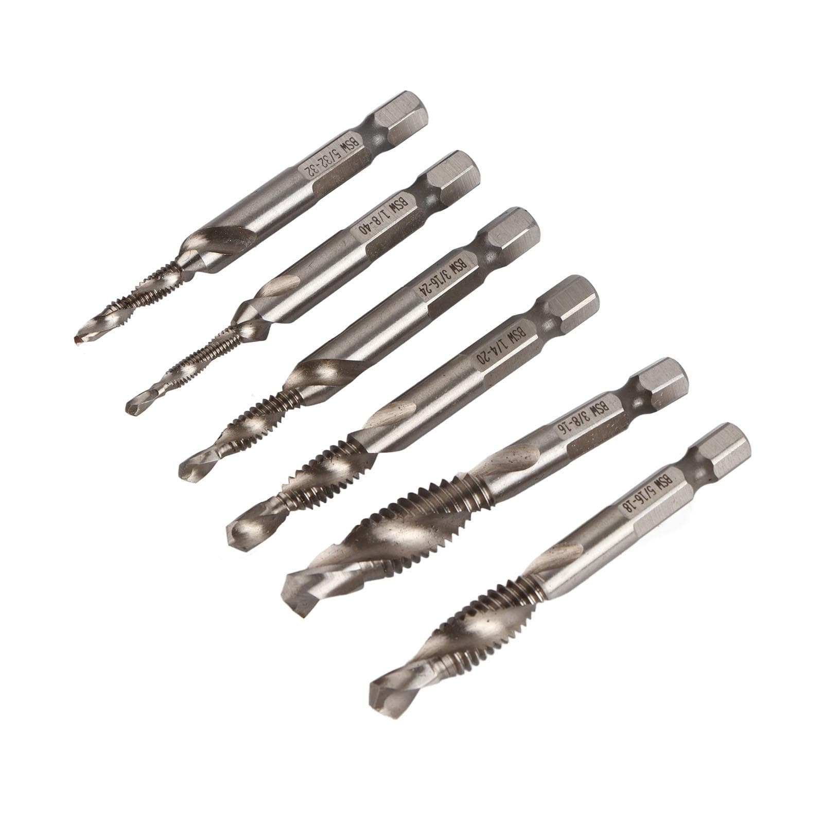 6Pcs Threaded Drill Taps High Speed Steel Portable Thread Tapping Tool with Hex Shank