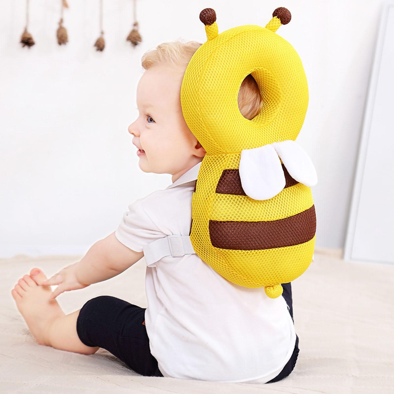 Baby Head Protector Adjustable Breathable Cute Bee Shape Toddler Head Protection Cushion with Chest One Size