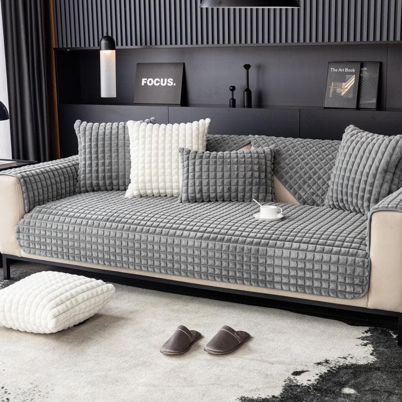 Solid Color Sofa Cover Universal Plaid Plush Non-Slip Thickened Living Room Sofa Cover Modern Sofa Cushion Armrest Back Towel 70x70cm 1pcs