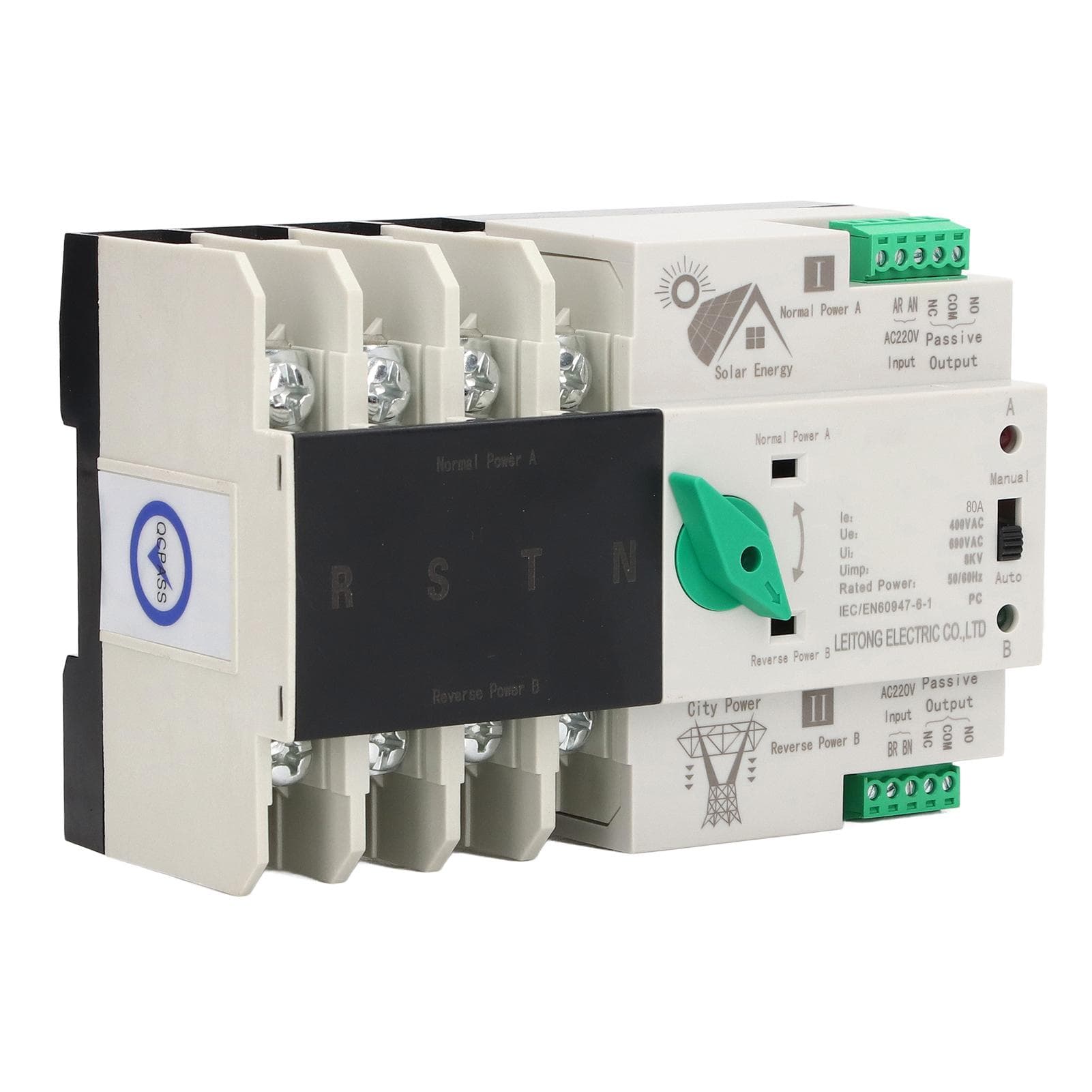 Dual Power Automatic Transfer Switch 4P Millisecond Circuit Fast Controller PV to Mains AC220V 80A