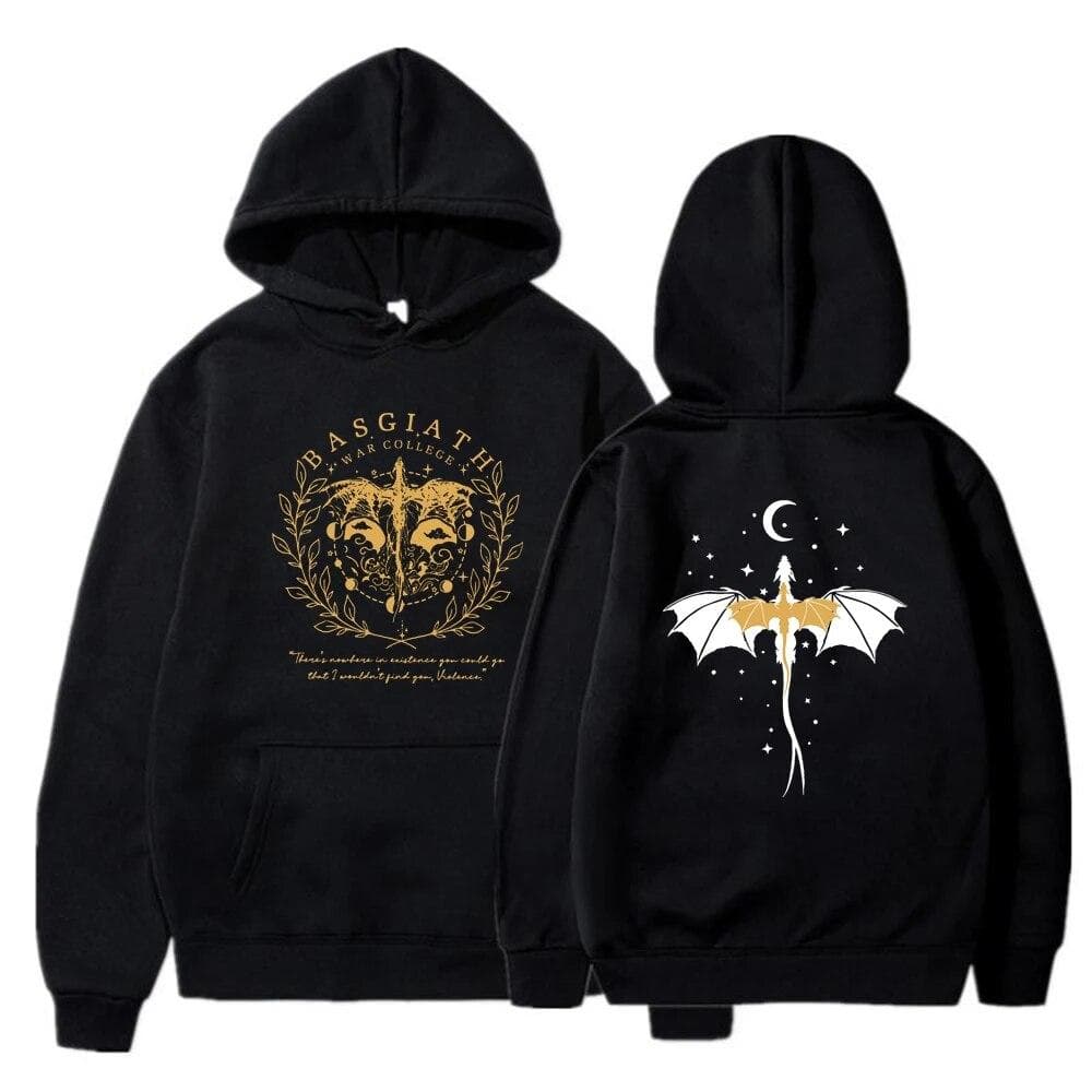 Fourth Wing Double-Sided Hoodies Basgiath War College Hoodie Unisex Hooded Sweatshirts Bookish Hoodie Long Sleeve Pullovers Top M black