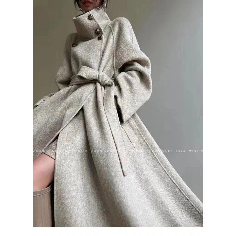 Autumn and Winter Wool Long Coat Blue Temperament Cloak Double-sided Woolen Coat Retro M