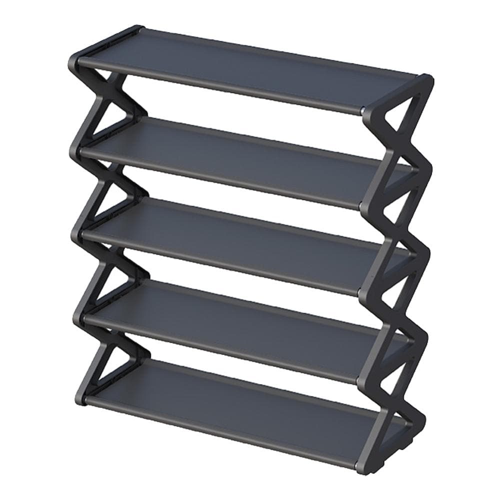 5 Tier Shoe Rack X Shape Shoe Organizer Dust-proof Storage Shelf Galvanized Steel Non-Woven Fabric black