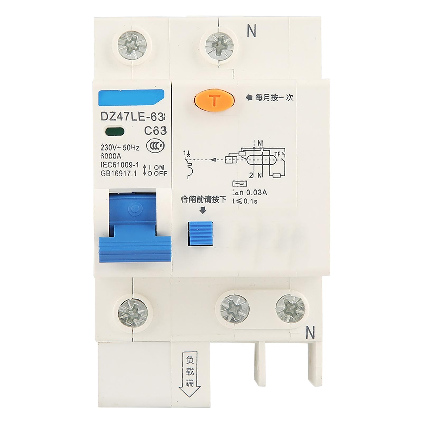DZ47LE?63 1p N C63 RCCB Residual Current Circuit Breaker 230V 63A 30mA