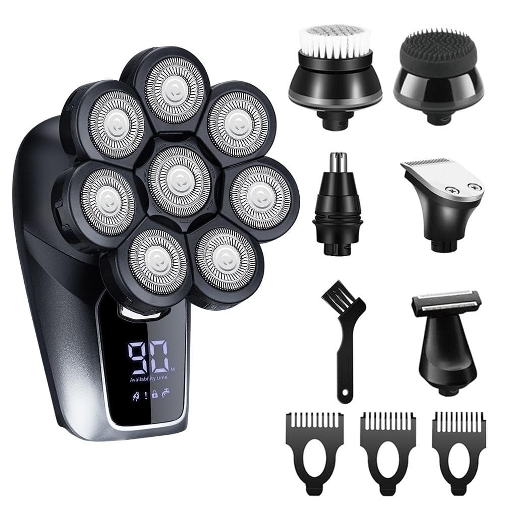 6-In-1 Electric Head Shaver for Bald Men 7 Blades Floating Razor Hair Trimmer USB Recharge LED Display Beard Shavers waterproof