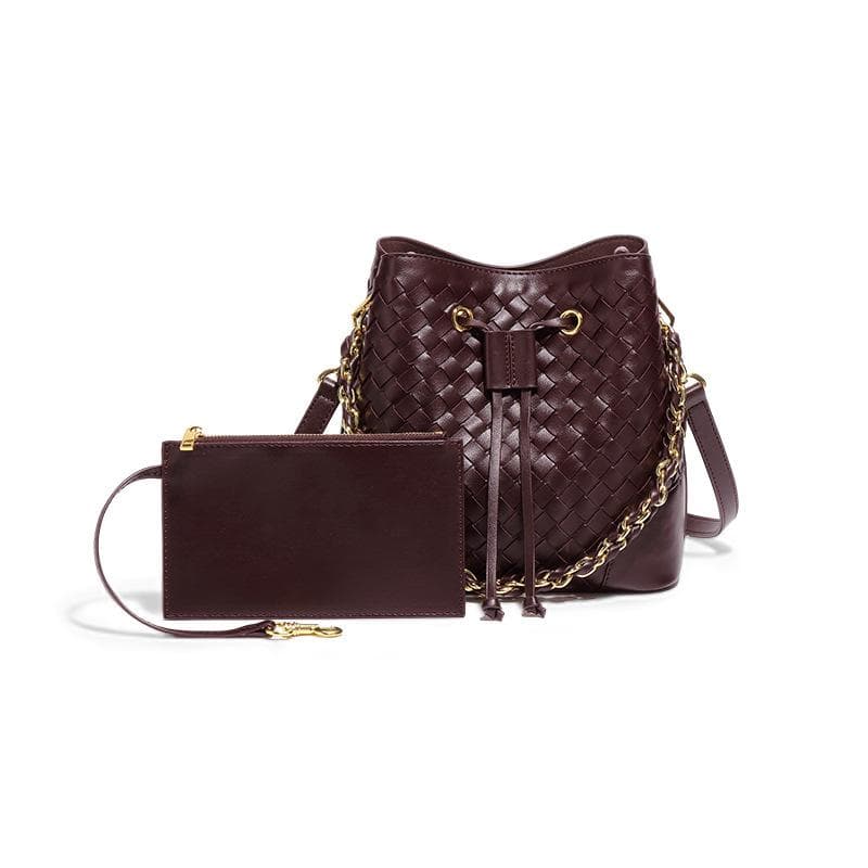Large-capacity Hand-woven Bag, Women's Single-shoulder Crossbody Underarm Bag, Fashionable and Retro Two-piece Bucket Bag