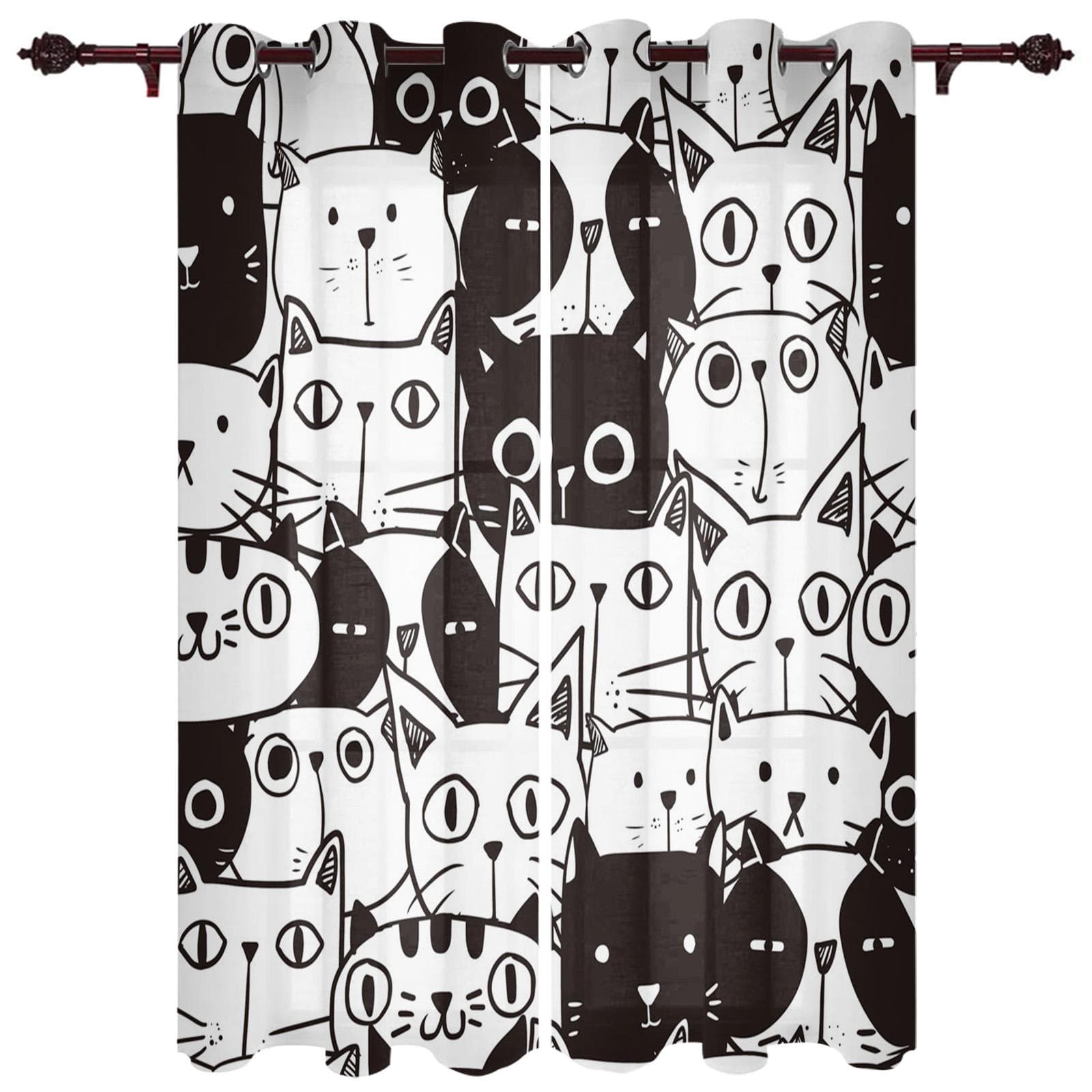 The Cat Animal Black Window Curtains Curtains for Living Room Decorative Items Living Room 100W x 160H (cm) x2
