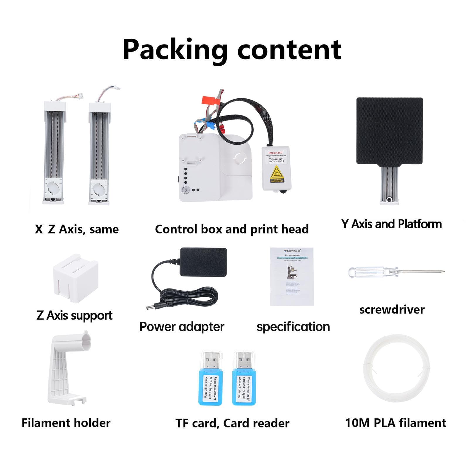 EasyThreed K10 3D Printer Mini Desktop Printing Machine for Kids 100x100x100mm Built Size Removable EU Plug white