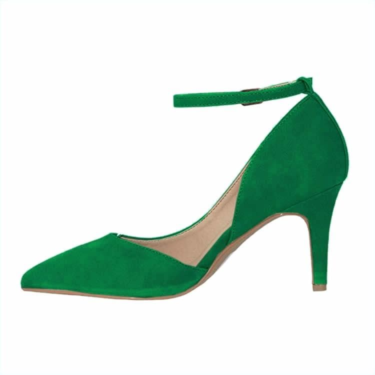 Women's 80mm Velvet Toe Ankle Strap D‘orsay Pumps High Heels Pump Party Wedding Dress Shoes shoe 35 green