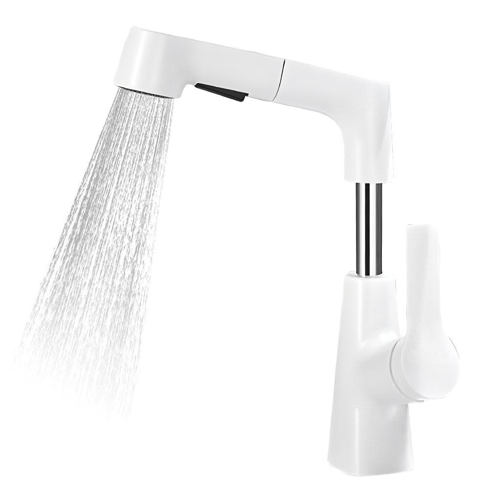 Rotatable and Liftable Kitchen Faucets with Pull Down Sprayer Height Adjustable 360 Degrees Swivel white