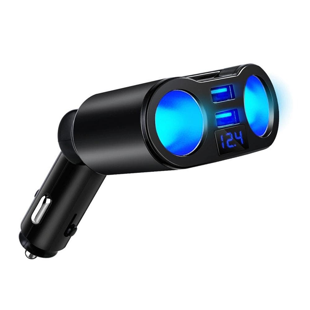 USB Car Charger 1-to-2 Cigarette Lighter Adapter with Dual USB 3.1A Ports, LED Voltage Display, Safety Protection, 12V/24V