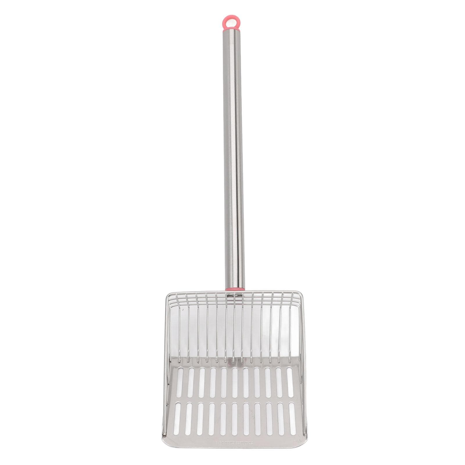Chicken Poop Scooper Long Handle Stainless Steel Non Stick Slat Litter Sifting Shovel for Chicken pink
