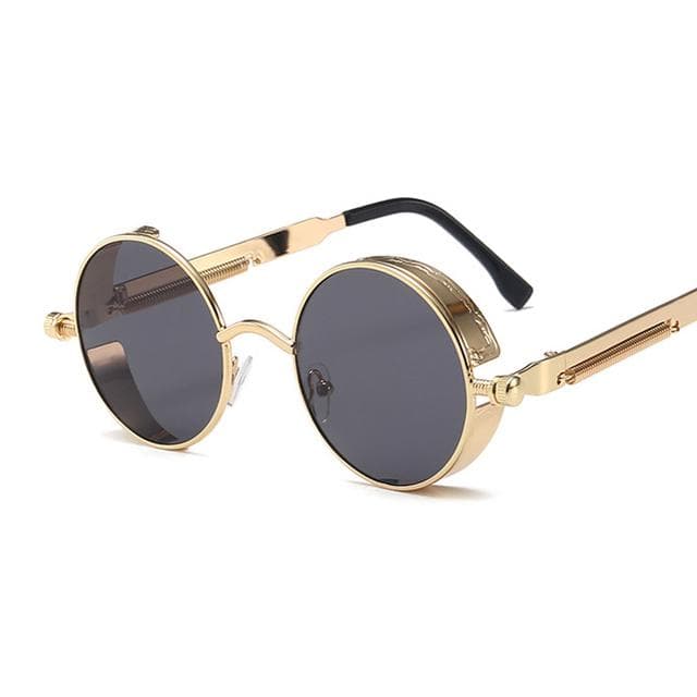 Classic Gothic Steampunk Sunglasses Men Women Vintage Round Metal Frame Sun Glasses gold/grey