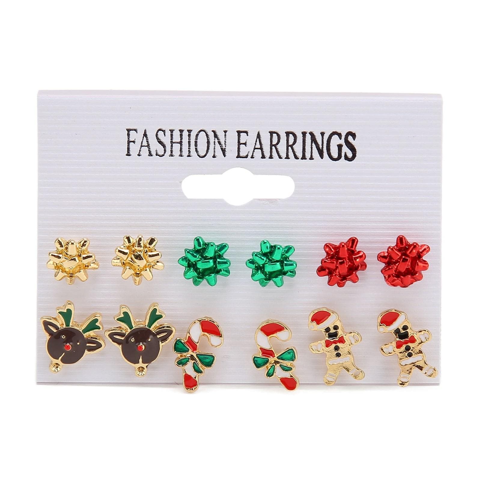 6 Pairs Christmas Earrings Cute Elegant Style Alloy Material Light Weight Decorative Holiday