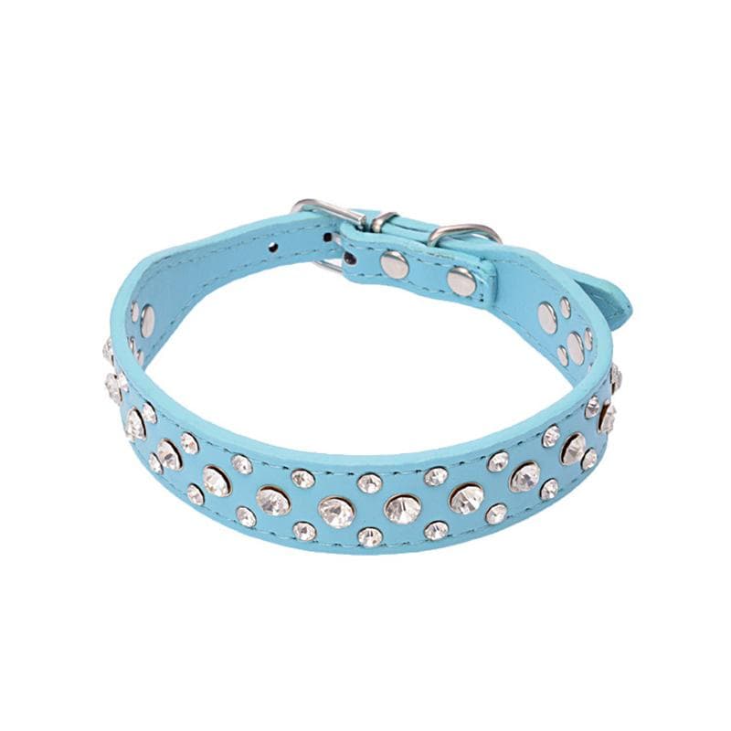 Cute Bling Cat Collar Puppy Dog Pet Neck Strap Crystal Collar PU XS blue