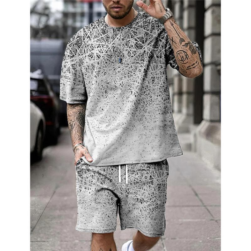 Summer Fashion Animal Print Men's T-Shirt Set O-Neck Short-Sleeved Top And Shorts Everyday Street Commuter Casual Wear For Men 4XL