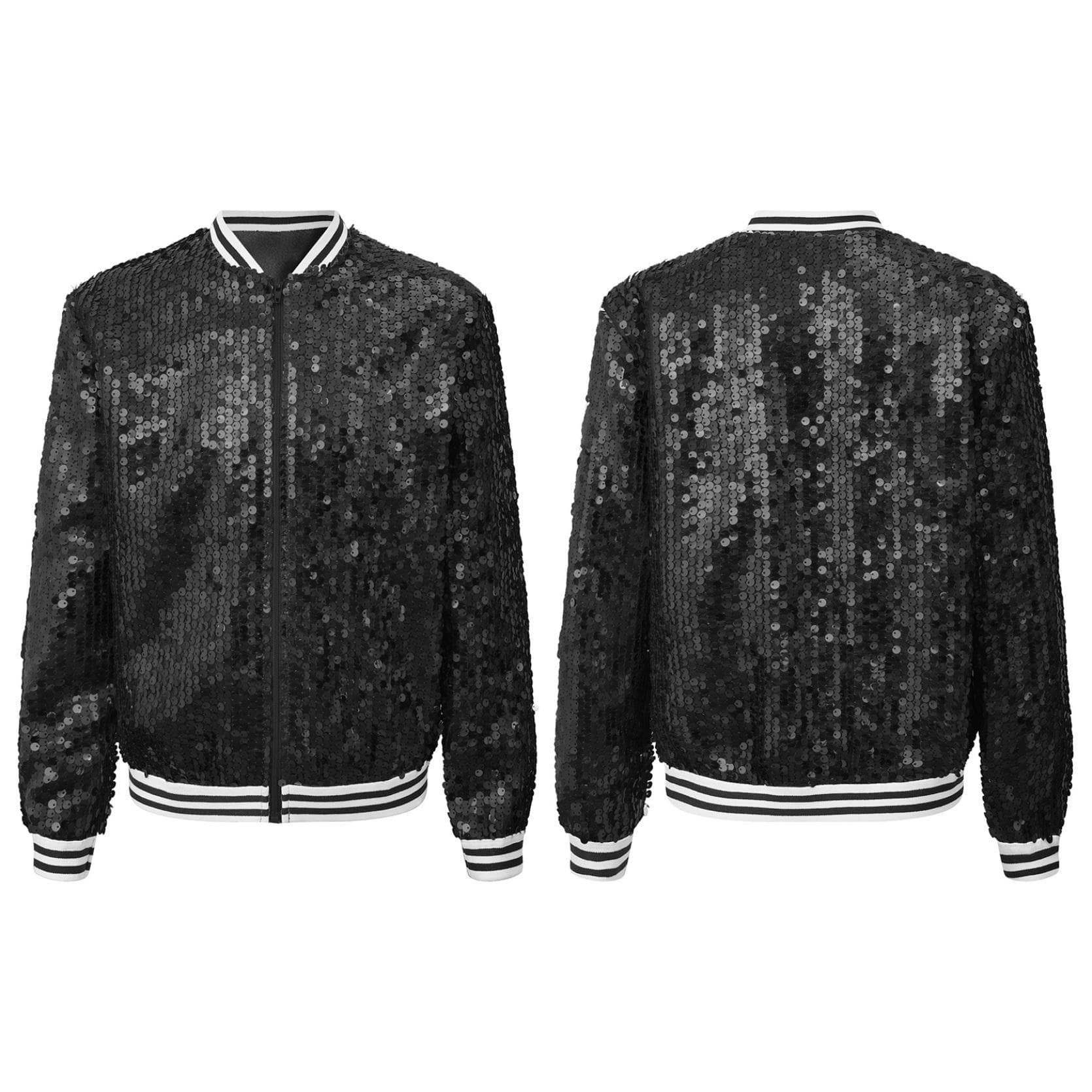 Kids Girls Sequin Bomber Jackets Zip up Shiny Long Sleeve Flight Jacket Coat Outwear Hip Hop Outfits 9-10 Years black