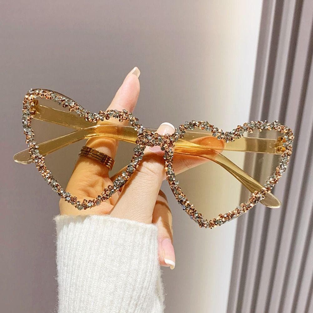 Heart-shaped Rhinestone Sunglasses Sun-Protective Candy Color Shades for Outdoor Fashion Glasses