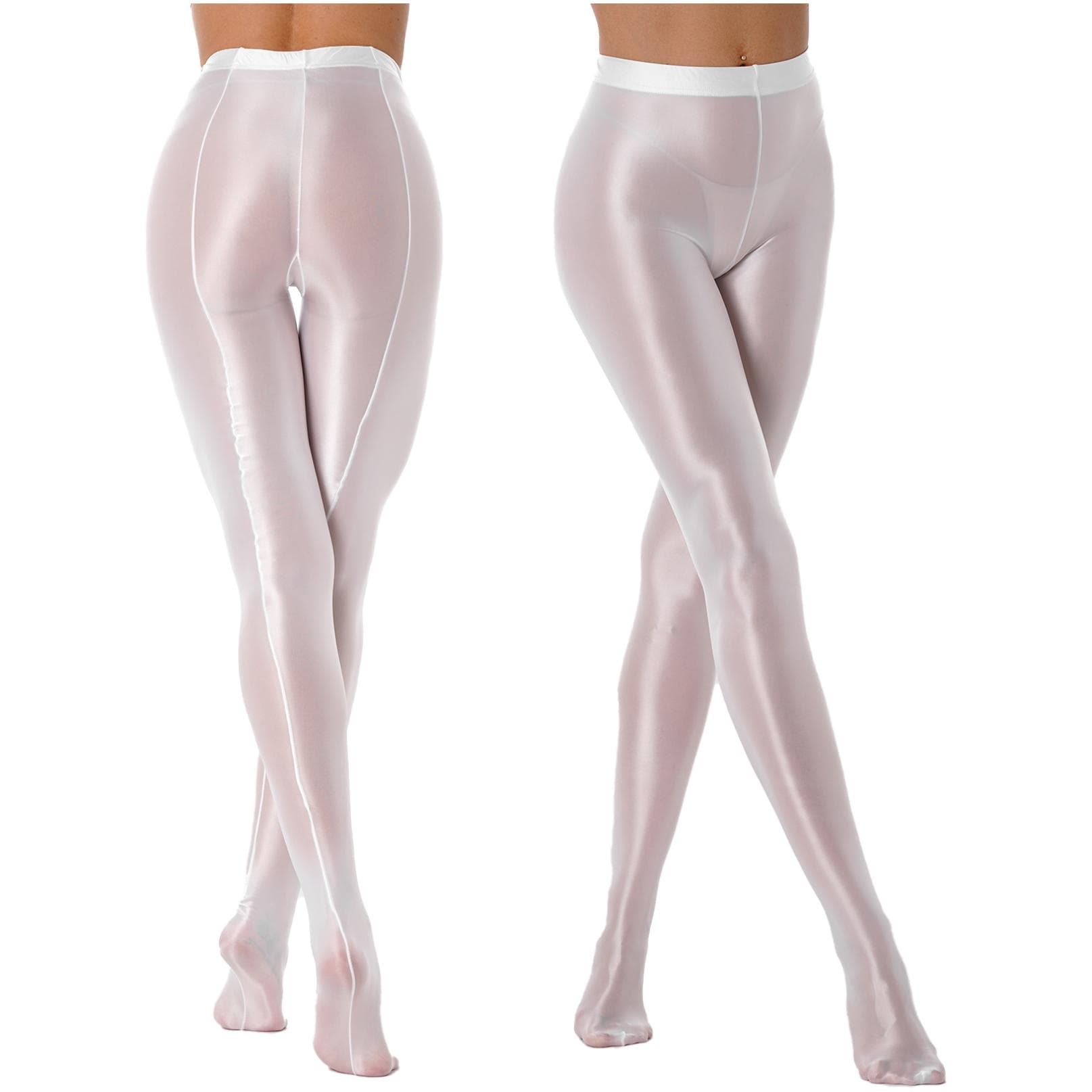 Women's Glossy Pantyhose Yoga Leggings Pants Training Fitness Gymnastics Workout Sports Trousers Tights M white