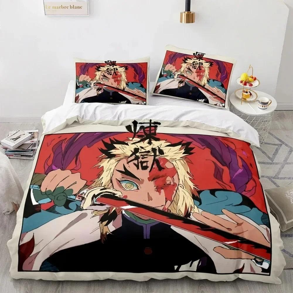 Anime Demon Slayer Kamado Tanjirou Bedding Set Duvet Cover Bed Set Quilt Cover Pillowcase Comforter king Queen Size Boys Adult 135X200cm-2pcs