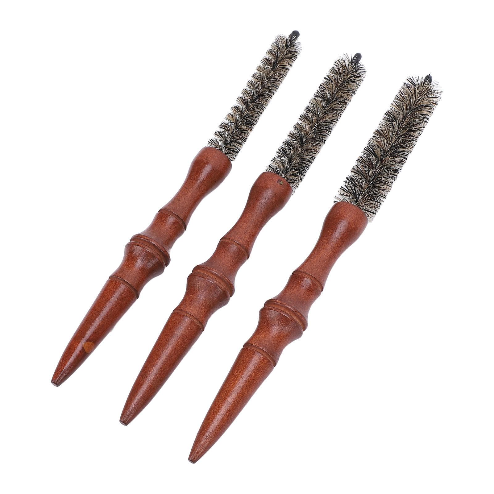 3 Pcs Round Comb for Thin Hair Wooden Handle Hair Styling Spiral Comb Portable Mini Roller Quiff