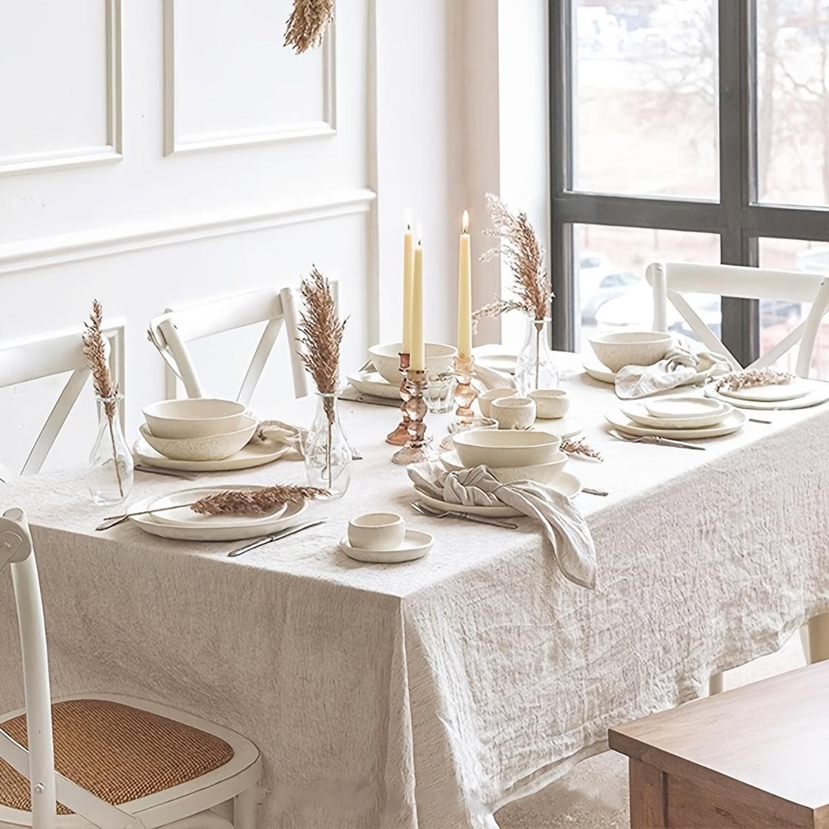 French Cream Style Household Tablecloths, Wedding Parties, Holiday Kitchen Tablecloths, Soft Pleated Texture Beige Tablecloths 90x140cm