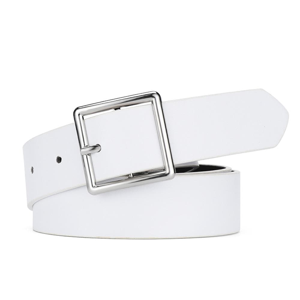 Women'S Belt Soft Pu Leather Belt Square Buckle Pin Buckle Jeans Black Belt Chic Luxury Brand Fancy Vintage Strap Female white