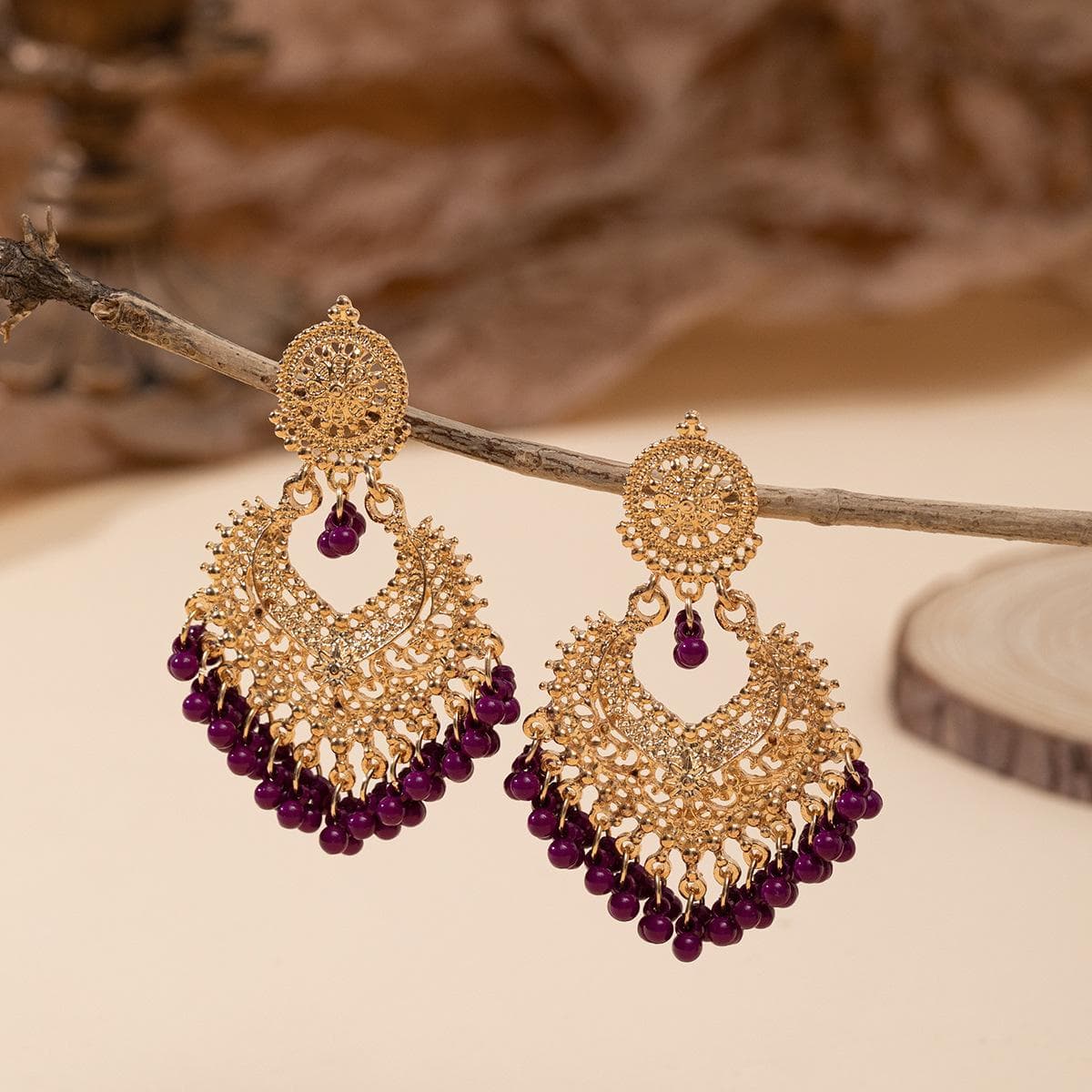 Boho Vintage Heart Shape Dangle Earrings for Women Ethnic Indian Flower Tassel Wedding Jewelry Accessories