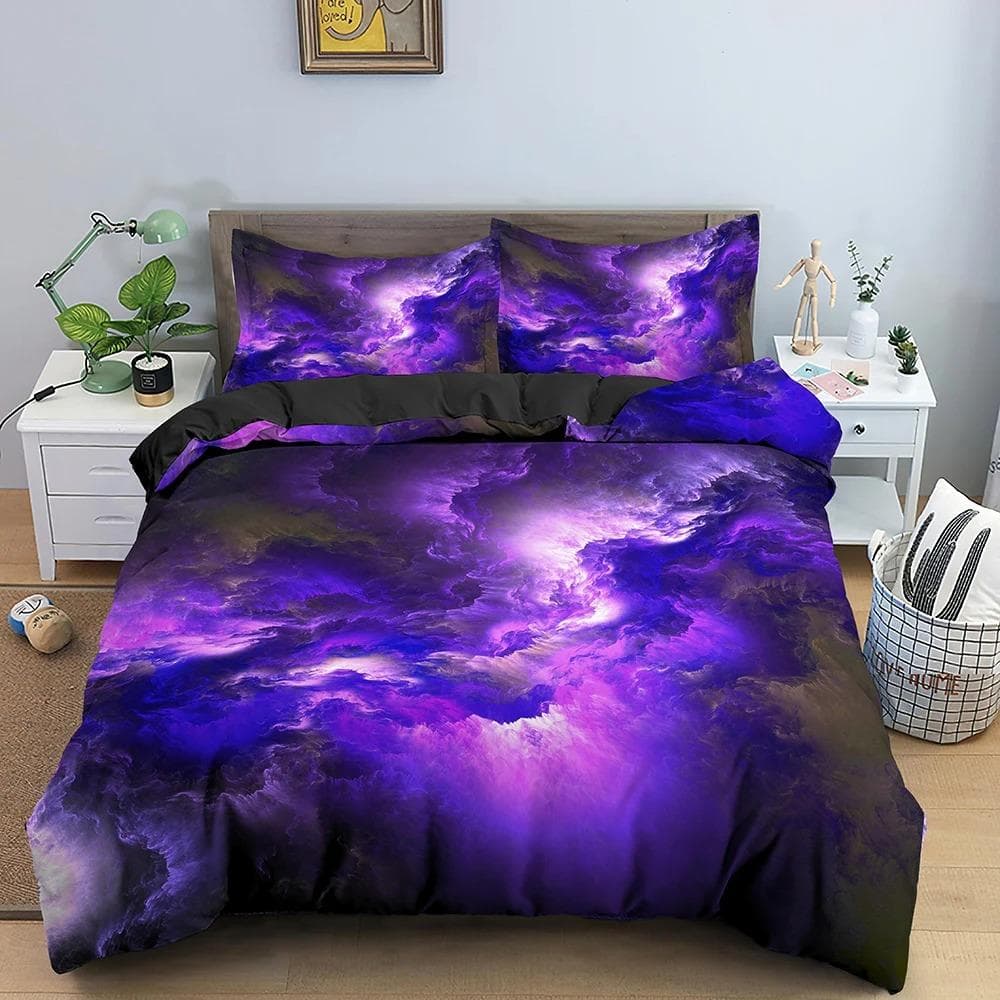 Galaxy Space Bedding Set 3D Universe Duvet Cover Psychedelic Quilt Cover With Zipper Queen Double Comforter Sets Kids Gifts AU Single 140x210cm