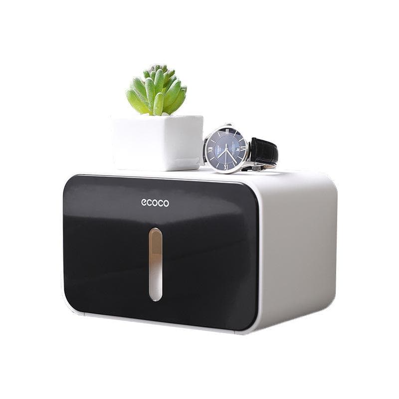 Toilet Paper Roll Holder Wall Mounted Bathroom Tissue Box Punch Free Waterproof Storage Accessories Home black