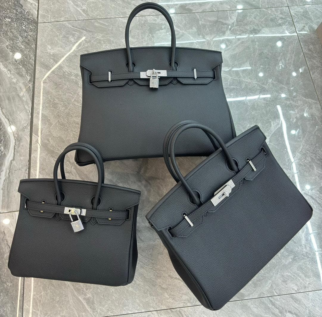 Large-capacity litchi pattern togo gold and silver diamond genuine leather top-grain cowhide fashionable and versatile single-shoulder handbag 35x18x25cm strapless silver/black
