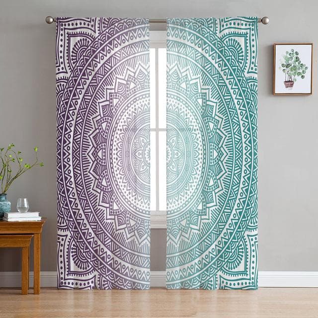 Boho Mandala Datura Buddhism Ethnic Sheer Voile Curtains For Kitchen Living Room Bedroom Decor Tulle Curtains Window Treatment 1 PCS W400XH250cm