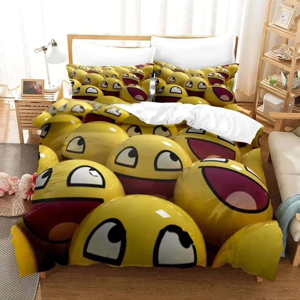 Cartoon Smiley Bedding Set Duvet Cover Bed Set Quilt Cover Pillowcase Comforter king Queen Size Boys Adult Bedding Set EU King 240x220cm