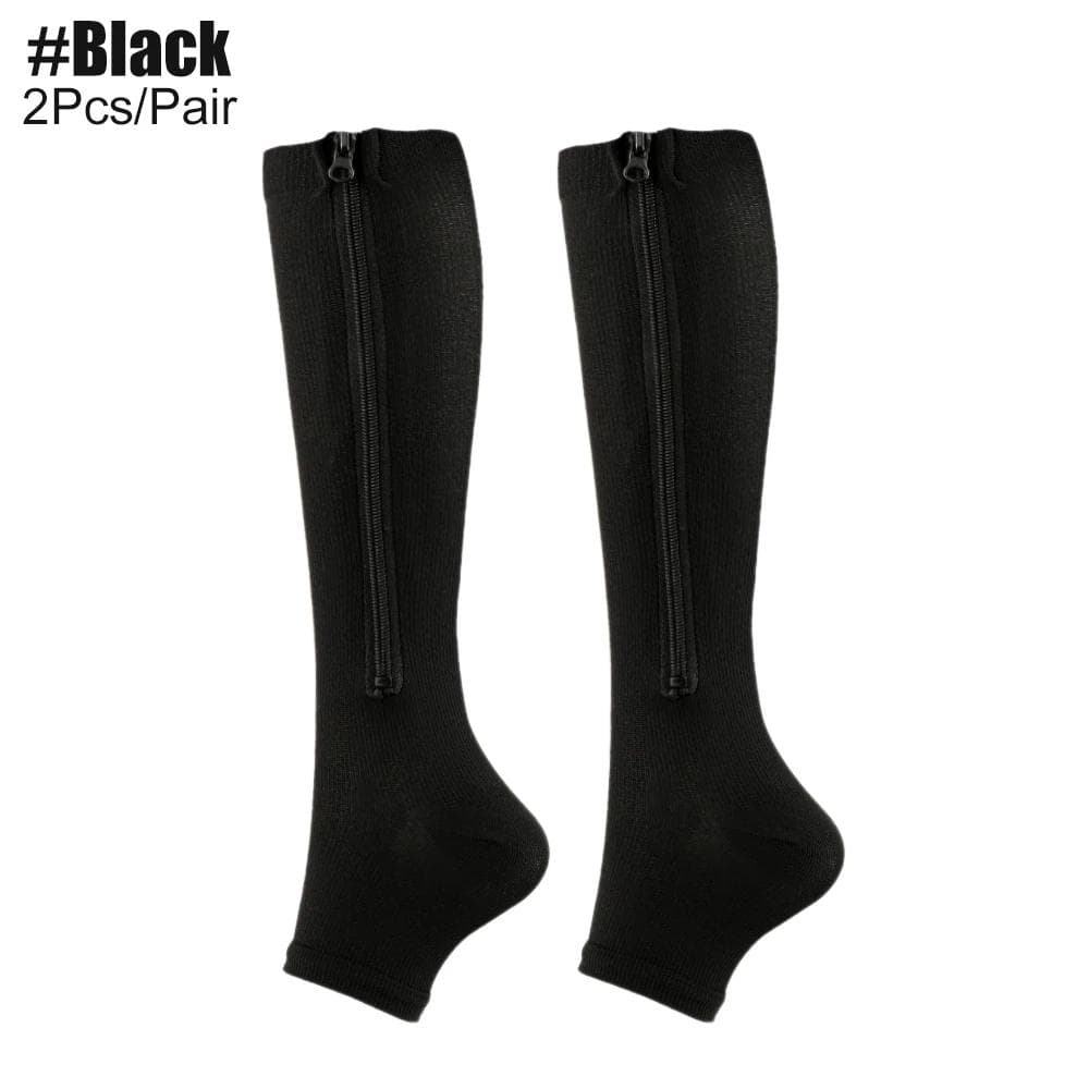 Zipper Compression Socks For Women Men Open Toe Toeless For Walking Running Medical 1 Pair S-M