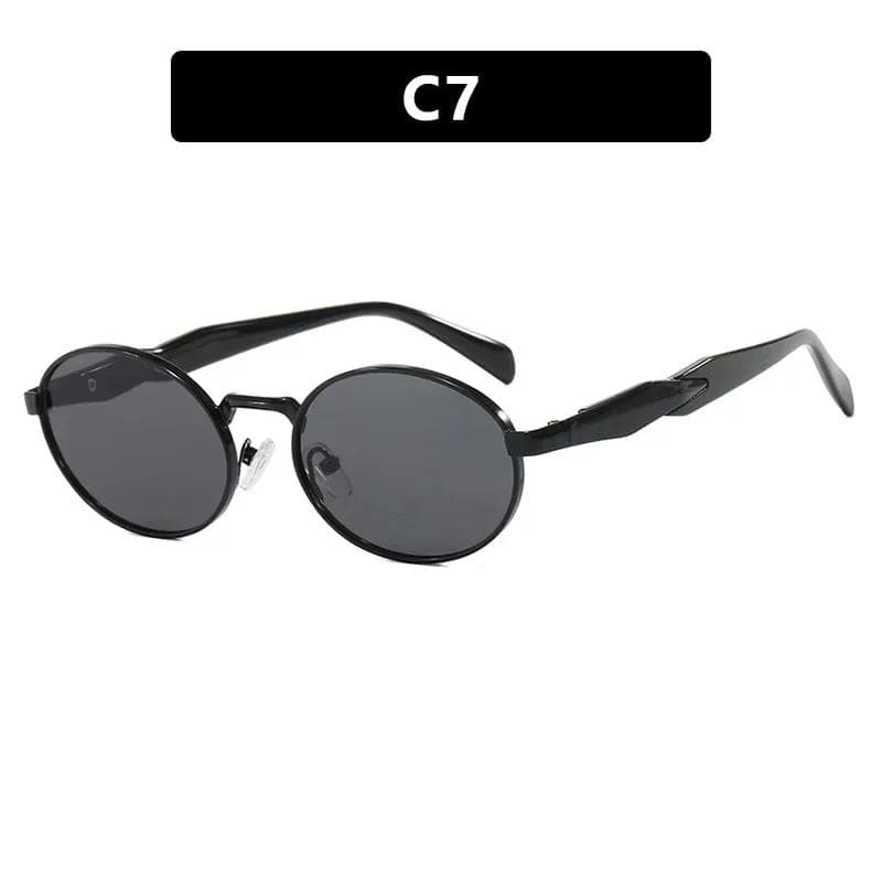 UV400 Sunglasses Women Fashion Vintage Luxury Elliptical Metal Sun Glasses High End Sunglass