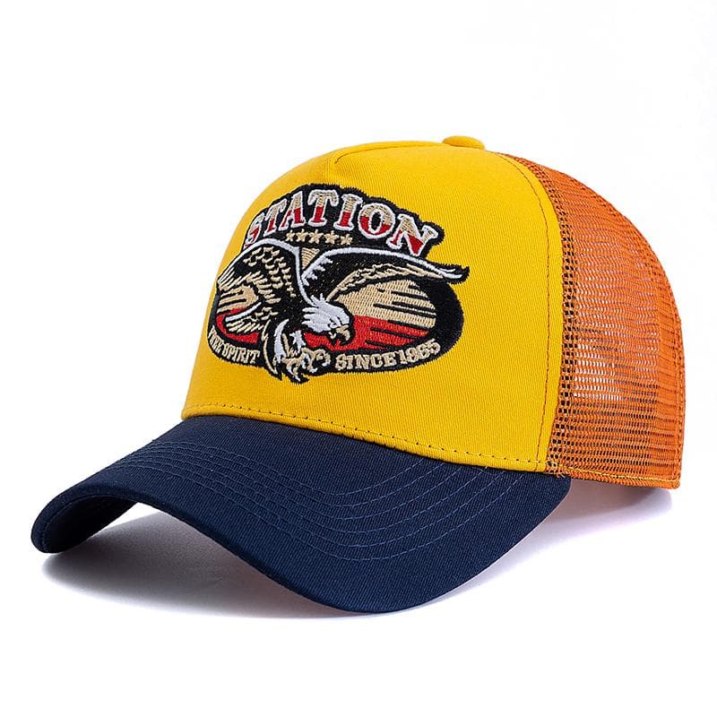 Unisex Summer Fishing Cap Breathable Mesh Trucker Hat with Big Eagle Embroidery Men Women Snapback Outdoor Fishing Hat 56cm-60cm