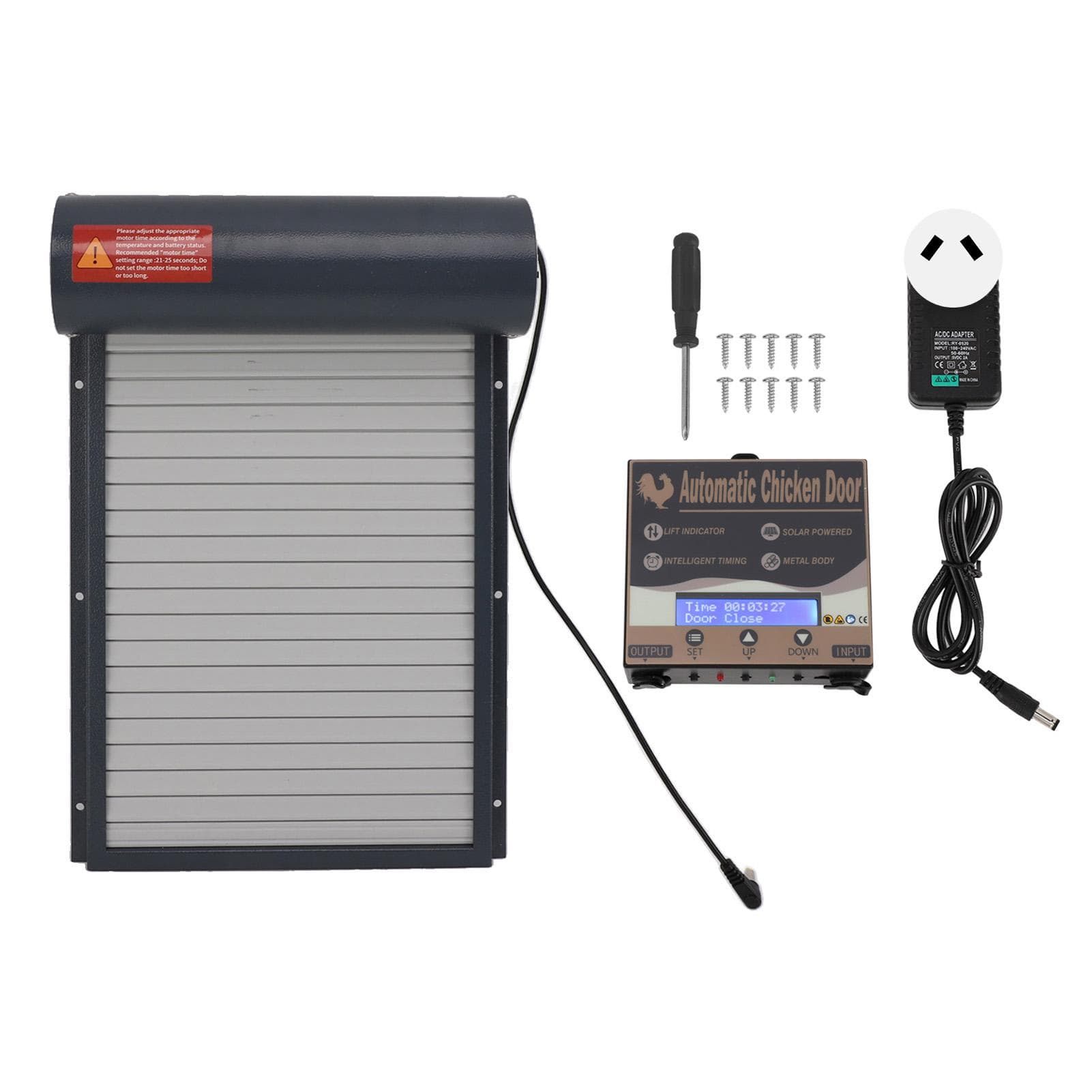 Automatic Chicken Coop Door Opener with Timer Grey Easy Control Display Iron Auto Chicken Door AU Plug