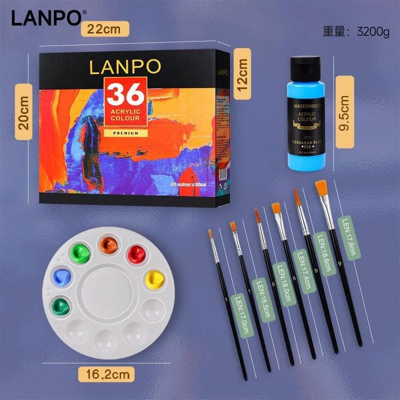 LANPO Acrylic Paints Glass/Textile Pigments Set 12/60ml 12/24/36 Colors Tubes Artist Drawing Fabric Oil water Paint Art supplies