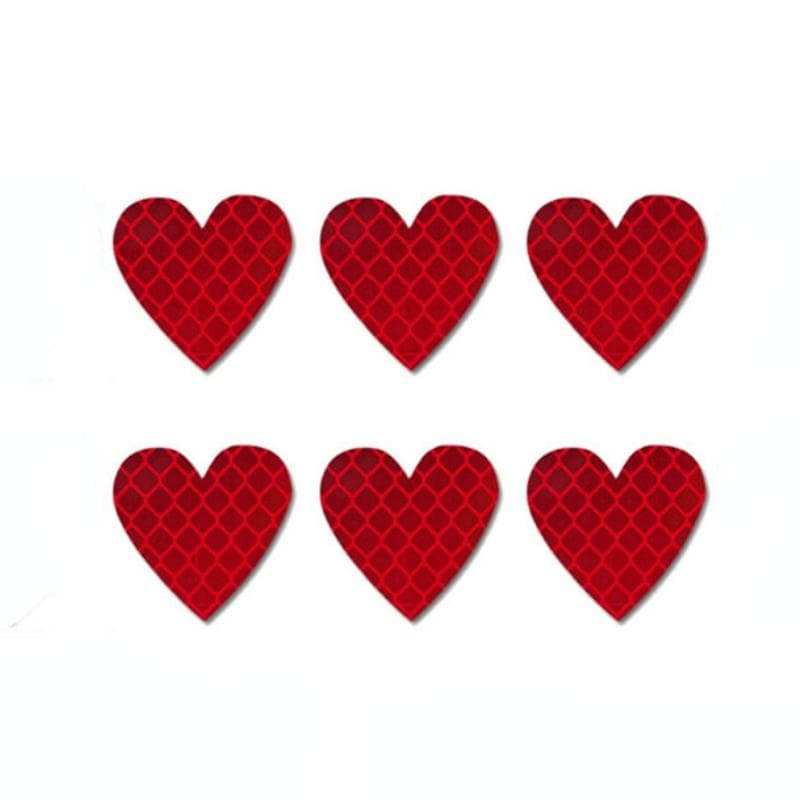 6Pcs Heart Shape Reflective Car Stickers Night Warning Mark Reflective Stickers Car Styling Decoration Decal Car Accessories red