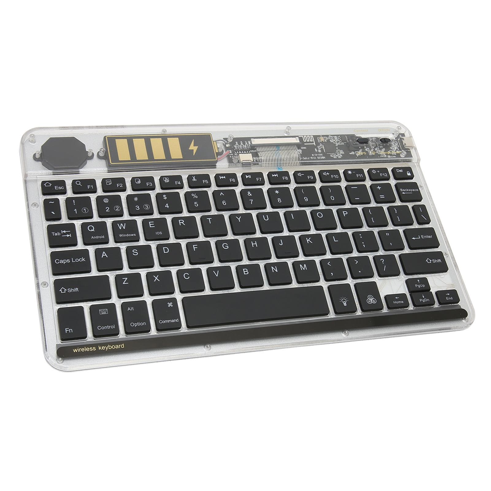 10in Transparent Wireless Bluetooth Keyboard Multi Device Connect Backlight Ultra Thin Tablet black