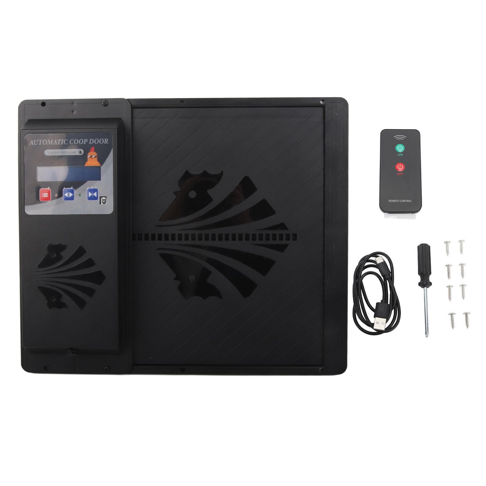 Automatic USB Chicken Coop Door 3 in 1 Light Sensor Remote Control Timing Chicken Coop Door Opener black