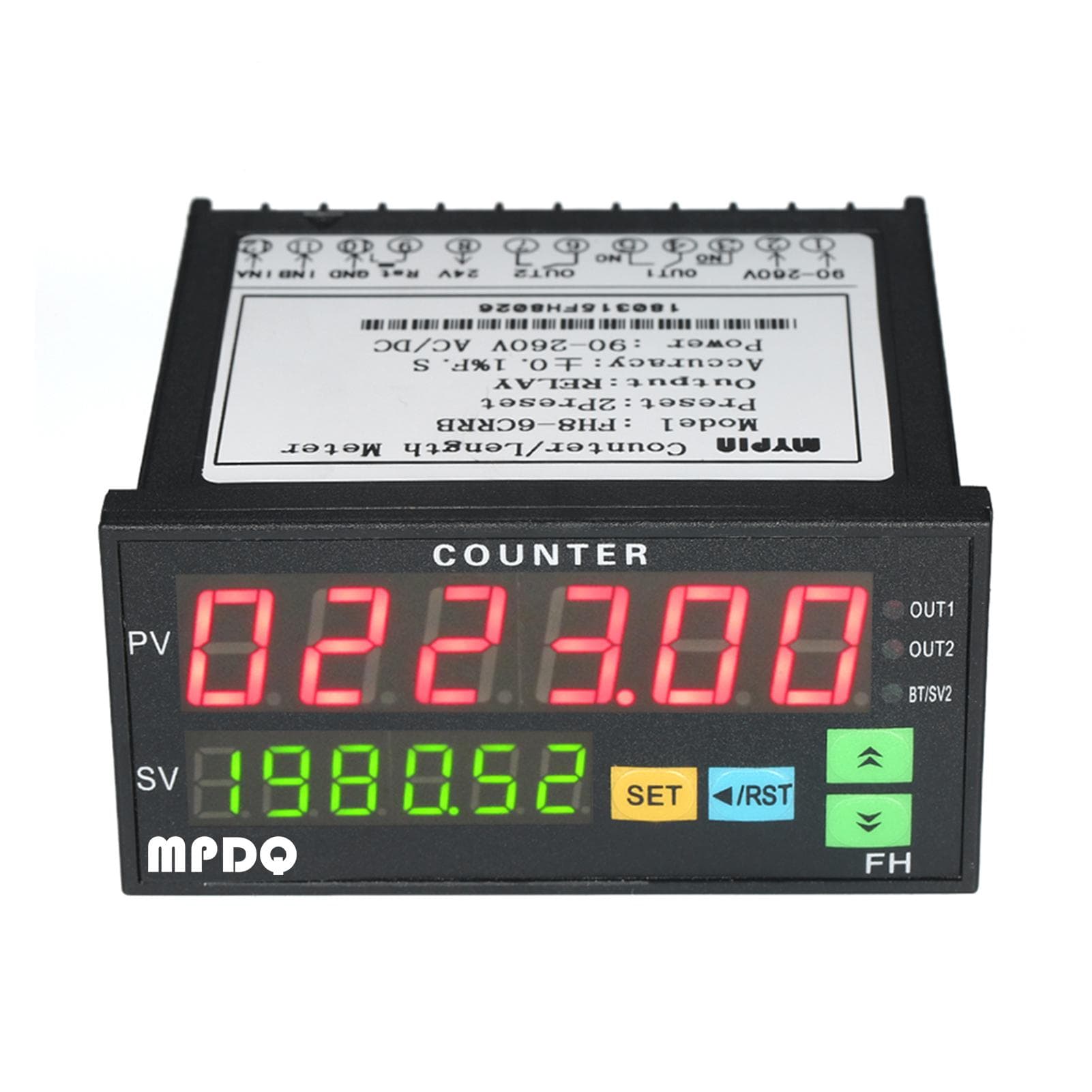 Multi-functional Dual Light-emitting Diode Display Digital Counter 90~265V AC/DC Length Meter with black