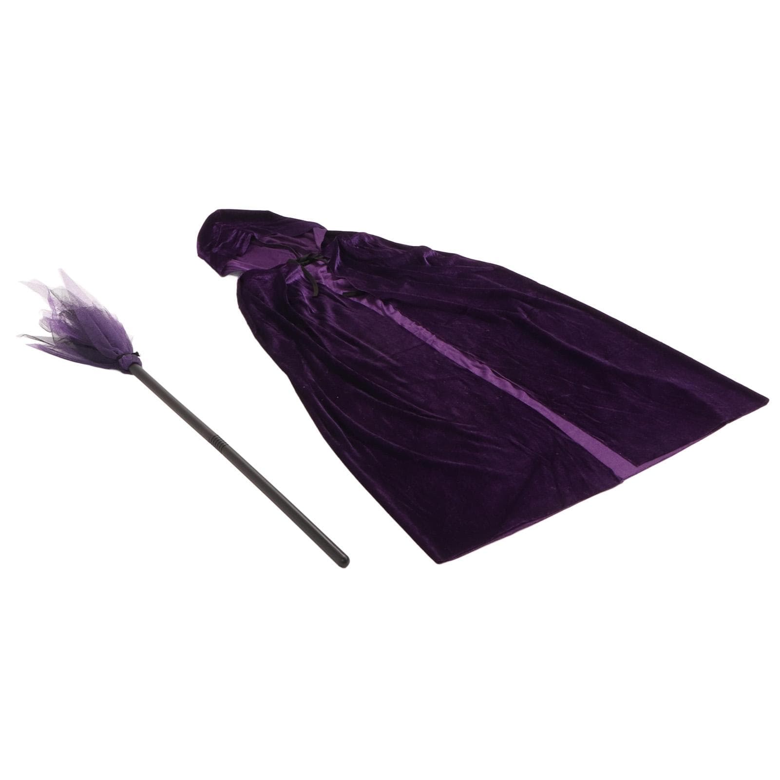 Purple Wizard Hooded Cloak Soft Comfortable Hooded Velvet Cape Wizard Broom Halloween Costumes for