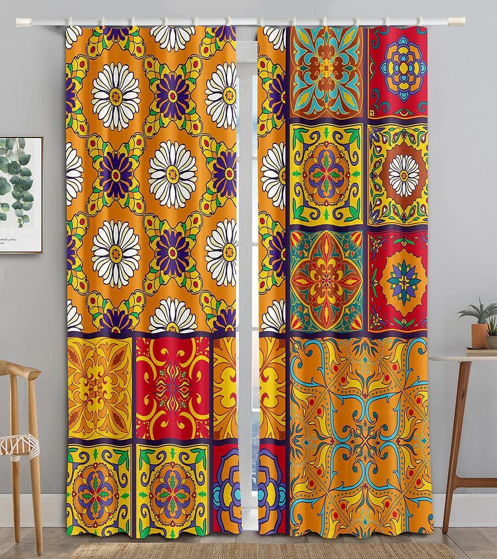 Colorful Glaze Boho Floral Window Curtains for Bedroom Panels Draperies Vintage Flower Patterned 3D Drapes 100W160H(CM)40x63in&Grommet Top
