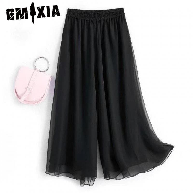 GMXIA Women's Fashion Casual Solid Color Print Pants & Capris M black
