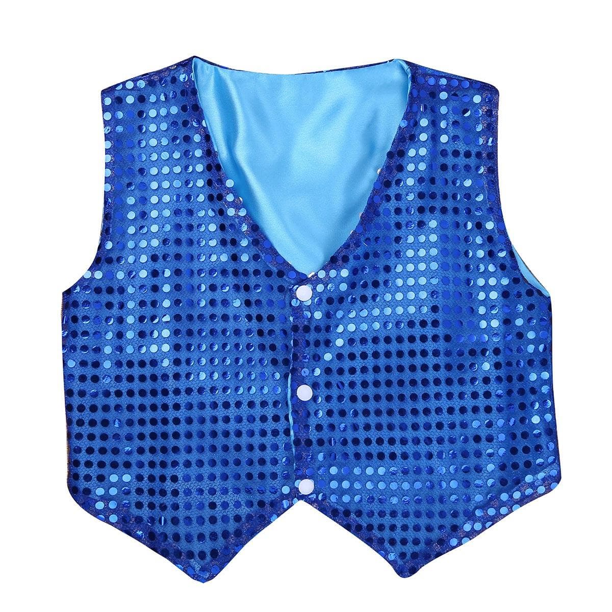 Kids Unisex Jazz Dance Performance Costume Sleeveless Glittery Sequined Vest Waistcoat 13-14 Years blue