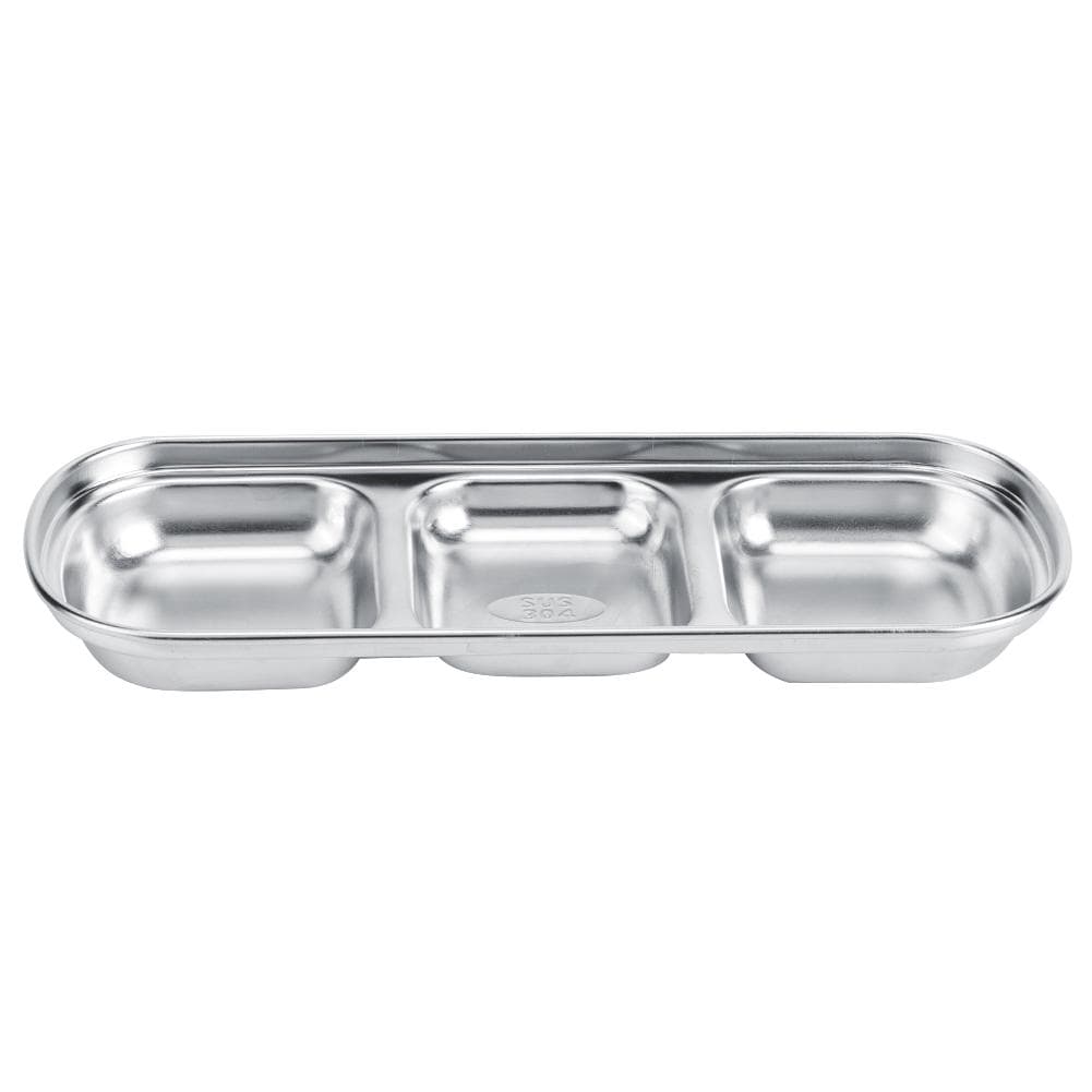 Stainless Steel Three Grid Sauce Dish Seasoning Dish Snack Plate Food Dipping Bowl for Home Kitchen