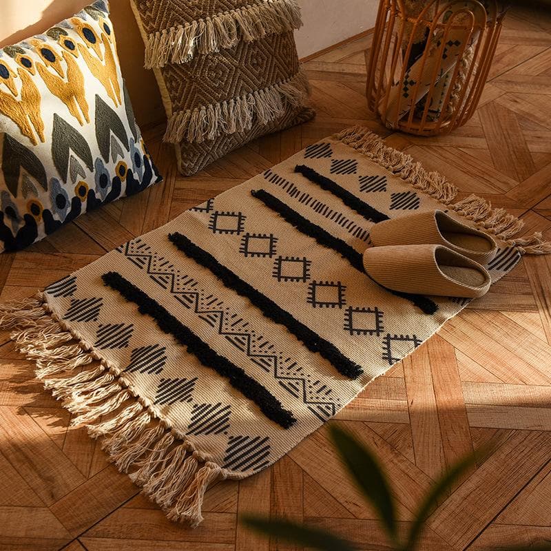 Nordic Tassel Knit Rug Ethnic Carpet Small Rug 60x90cm Bedroom Kitchen Rugs Living Room Washable Mat Boho Retro Home Decoration 60x90cm 23.6x35.4in