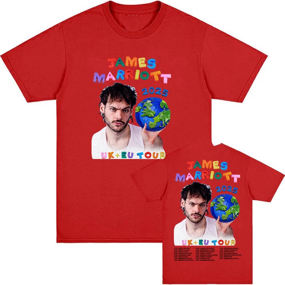 James Marriott UK + EU Tour 2025 T-shirt Summer O-neck Short Sleeve Cotton Tees Fashion Graphic Tshirts Men Women T Shirt Unisex Streetwear XXL red